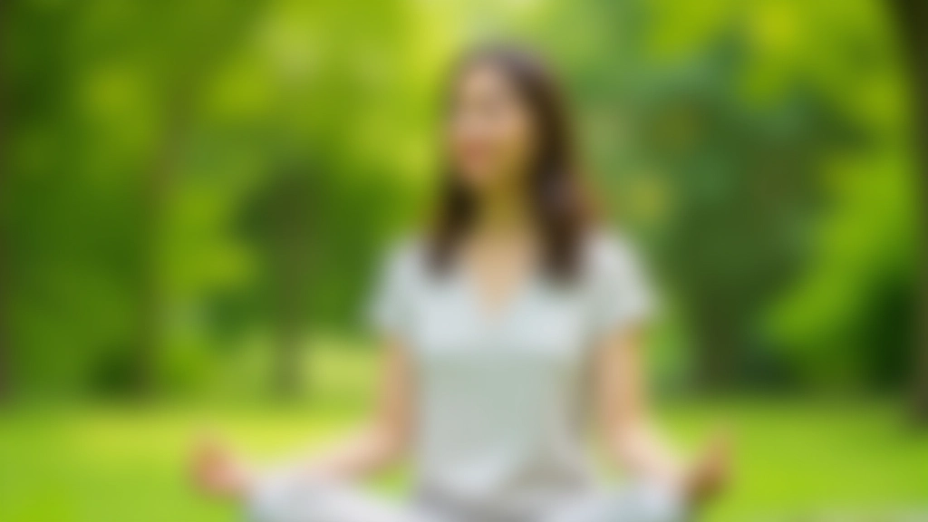 Peaceful outdoor setting with person in meditation posture, nature background, serene landscape, calming natural environment